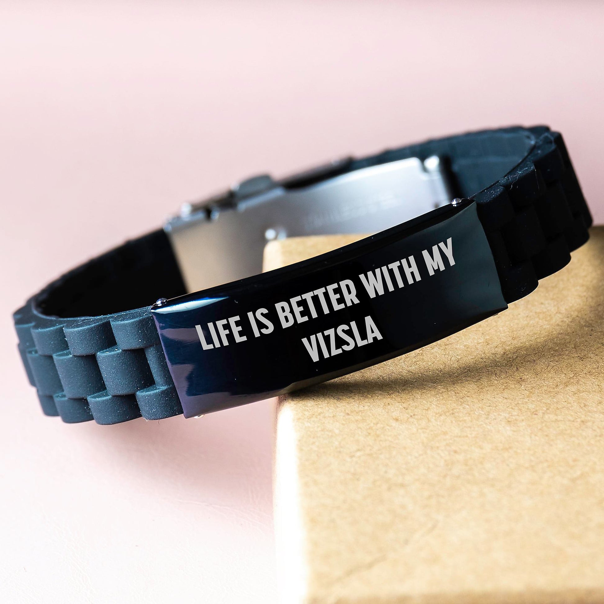 Vizsla Dog Lover's Gift, Funny Quote Life Is Better With My Vizsla, Glide lock Clasp Birthday Unique Gift for Men from Friends, Adjustable Silicone and Stainless Steel Bracelet - Image 3