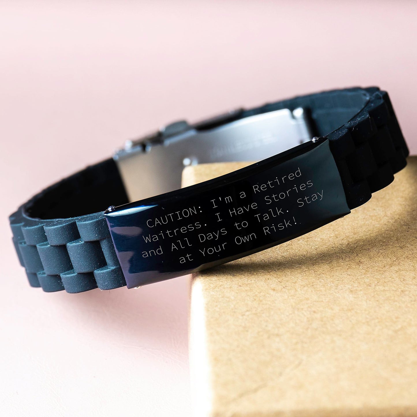 Waitress Gifts from Friends - Gift for Waitress - Caution I'm A Retired Waitress. I Have Stories And All Days To Talk. Stay At Your Own Risk! - Glide lock Clasp Bracelet for Graduation - Image 3