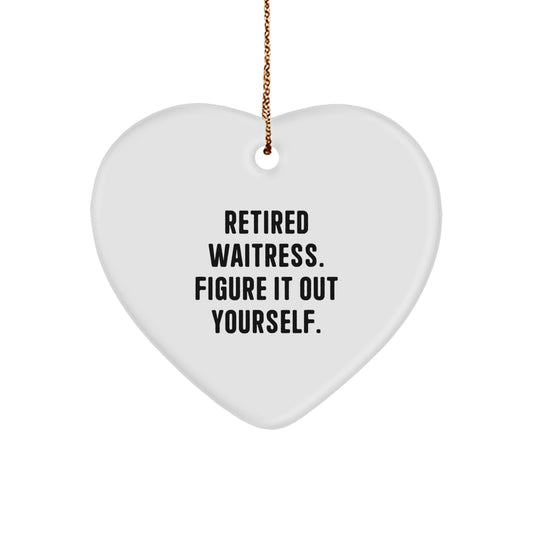 Waitress Gifts from Friends, Christmas Unique Heart Ornaments with Funny Quote, Retired Waitress Figuring It Out, 2.75" tall Heart Shaped, Gifts for Waitress - Image 1