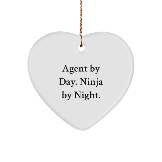 Agent Gifts from Friends - Heart Ornament with Funny Quote 'Agent By Day. Ninja By Night.' for Christmas - Image 1