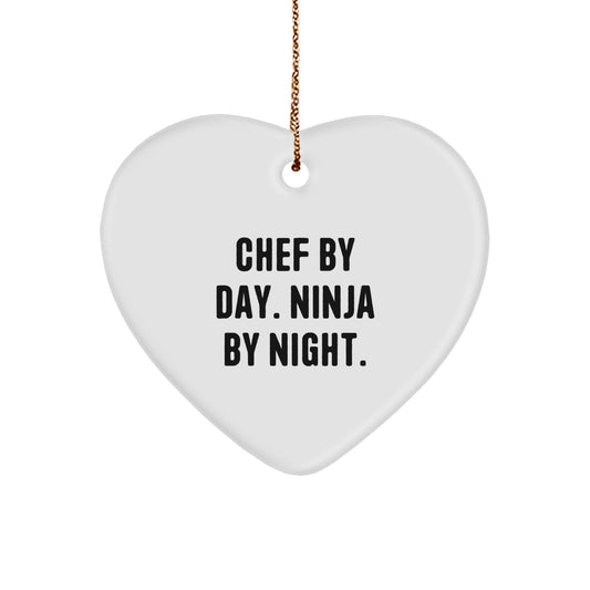 Chef's Heart, Gifts from Friends, 'Chef By Day. Ninja By Night.' Christmas Heart Ornament for Chef - Image 1