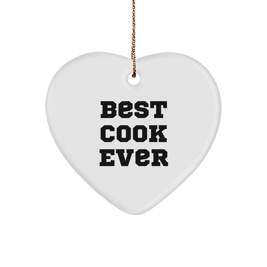 Best Cook Ever Heart Ornament Gifts for Cooks from Family and Friends, Funny Quote, Christmas Decorations, Heart Shaped, White Color, Perfect for Kitchen, Unique Gifts for Women and Men - Image 1