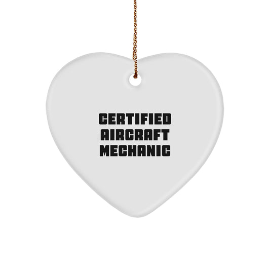 Certified Aircraft Mechanic Heart Ornament, 'Wishing You a Safe Flight' for Christmas Unique Gifts from Friends and Family to Aircraft Mechanic Men - Image 1