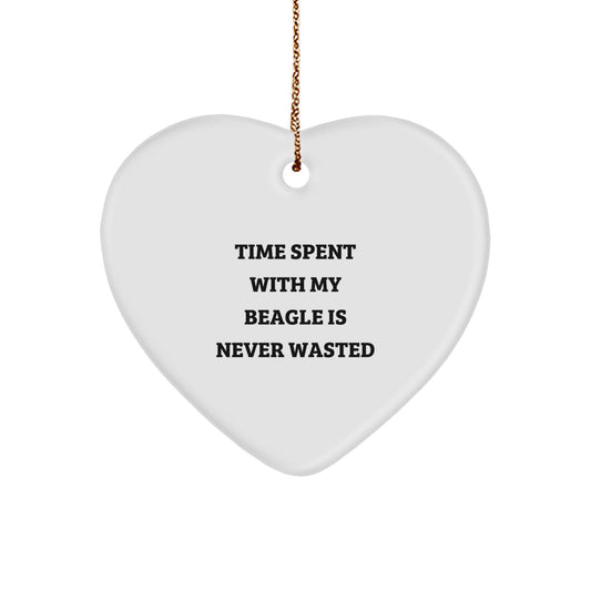 Beagle Dog Lovers Gifts from Family - Heart Ornament with 'Time Spent With My Beagle Is Never Wasted' Quote, Christmas Unique Gifts for Beagle Dog Owners - Image 1
