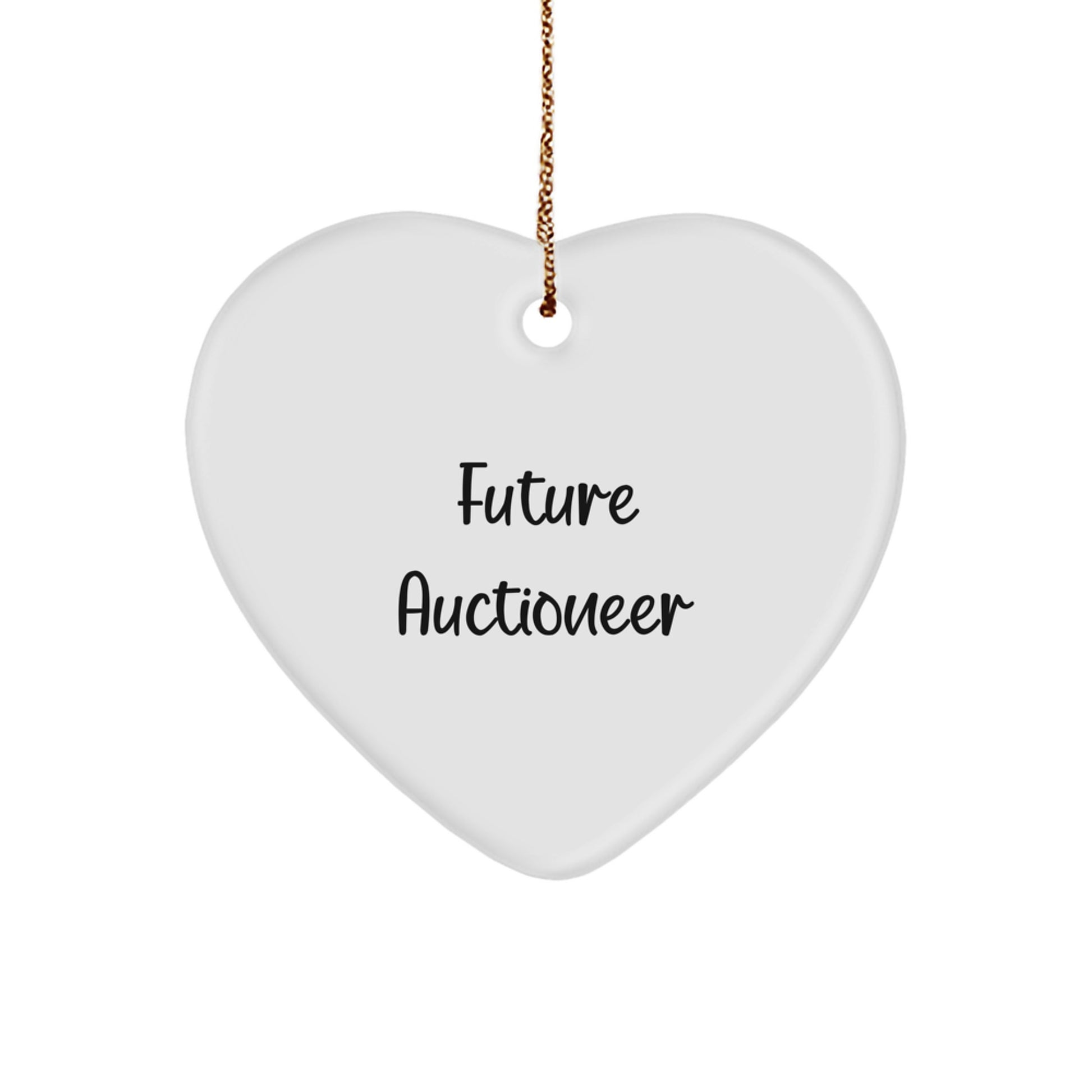 Auctioneer Gifts - Heart Ornament with Funny Quote, 'Future Auctioneer', White, 2.75'' Tall, Gifts from Friends to Future Auctioneer, Christmas Unique Gifts - Image 1