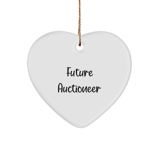 Auctioneer Gifts - Heart Ornament with Funny Quote, 'Future Auctioneer', White, 2.75'' Tall, Gifts from Friends to Future Auctioneer, Christmas Unique Gifts - Image 1