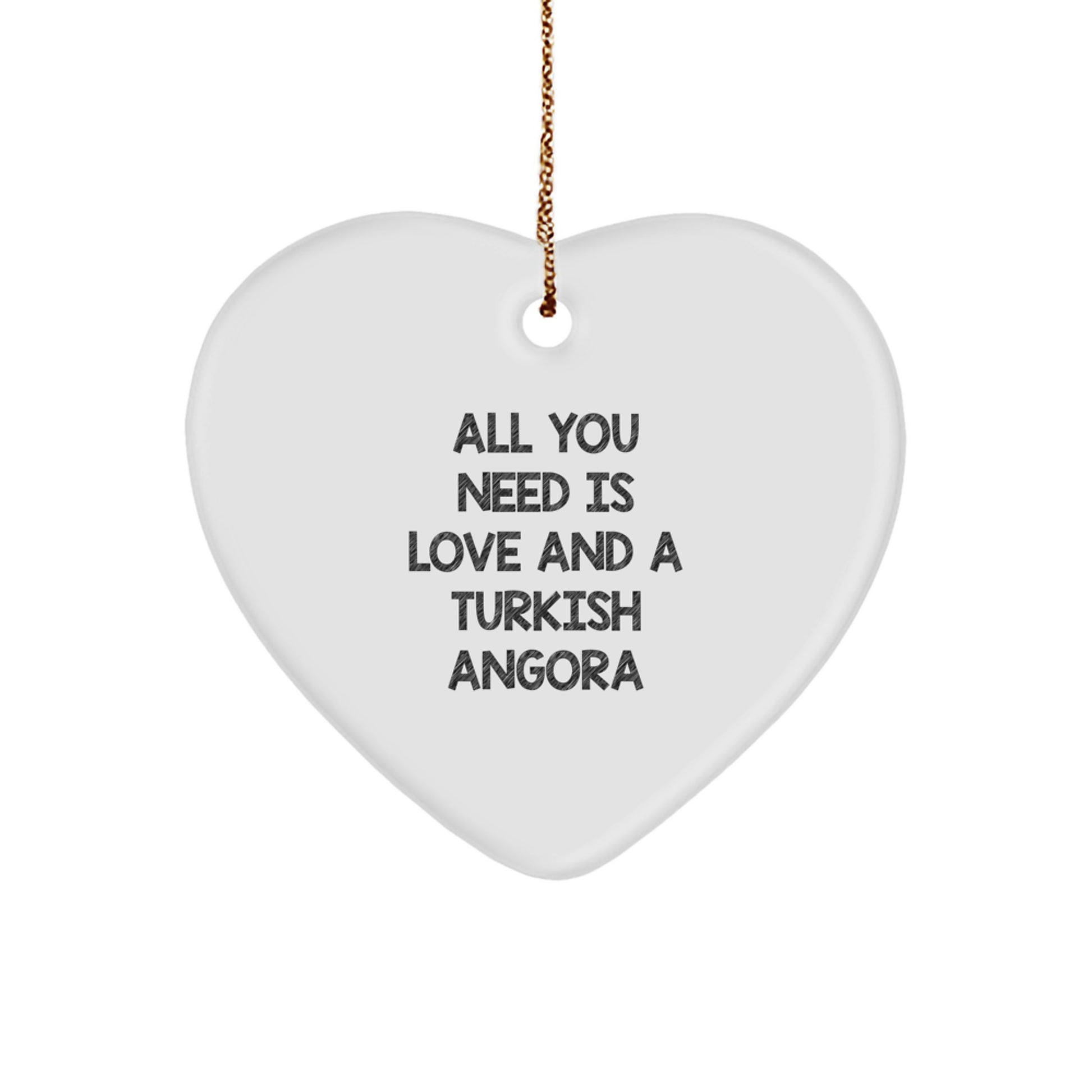 Turkish Angora Cat Lovers' Heart Ornament, 'All You Need Is Love' Quote, Christmas Unique Gifts for Friends, Family, Coworkers - Image 1
