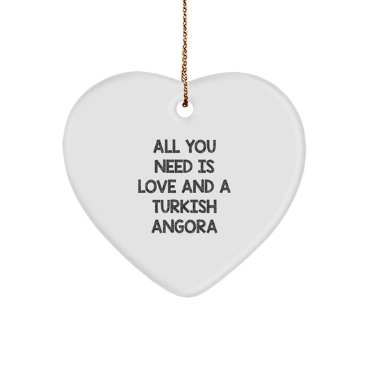 Turkish Angora Cat Lovers' Heart Ornament, 'All You Need Is Love' Quote, Christmas Unique Gifts for Friends, Family, Coworkers - Image 1