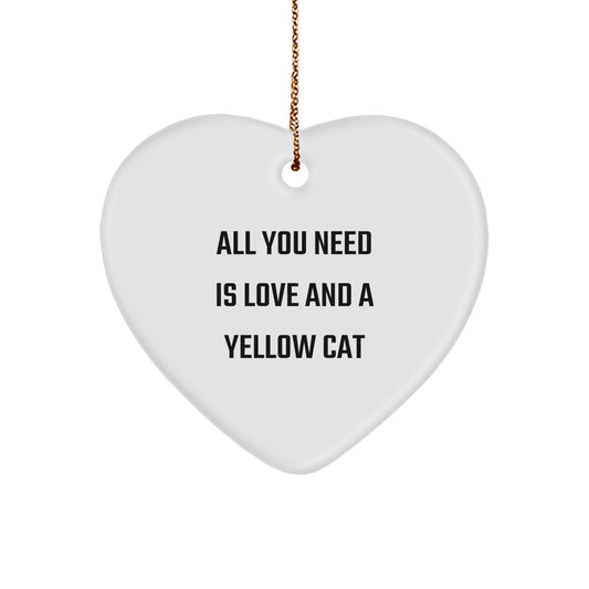 Yellow Cat Heart Ornament with Love Quote Gifts from Friends for Christmas - Image 1