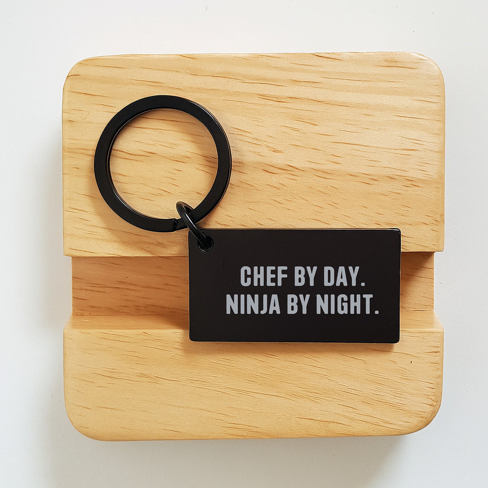 Chef By Day, Ninja By Night, Black Stainless Steel Keychain, Birthday Unique Gift for Men, Funny Quote - Image 2