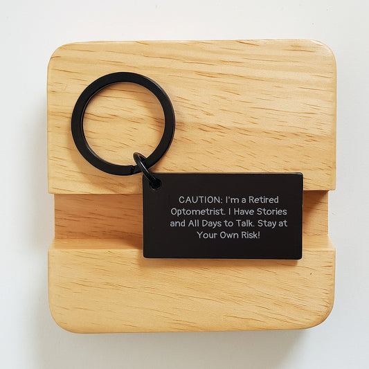 'Optometrist Gifts, Stay at Your Own Risk! Funny Keychain for Graduation, Black Stainless Steel - Image 2
