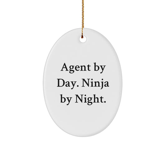 Agent Gifts from Men - Agent By Day. Ninja By Night. Oval Ornament, Christmas Unique Gifts for Agent - Image 1