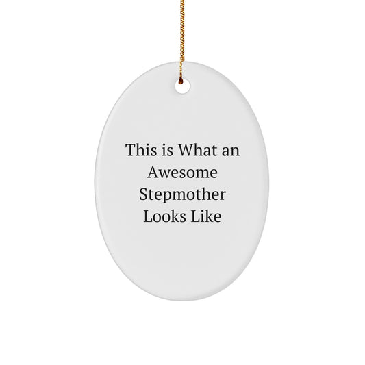 Stepmom Steals the Show Gifts from Men to Awesome Stepmothers, Inspirational Oval Ornament for Christmas Decor - Image 1