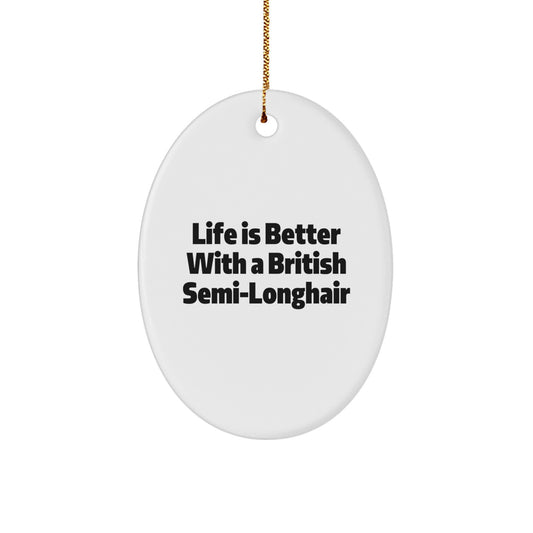 British Semi-Longhair Cat Oval Ornament Gifts from Friends, Family, or Coworkers - Life Is Better With A British Semi-longhair - Image 1