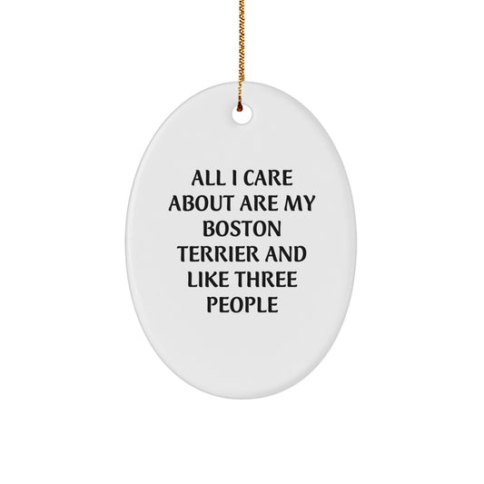 Boston Terrier Dog Lover Gifts from Family - Oval Ornament for Men, Women, and Friends, Funny Quote, White, 3.25" Tall, Christmas Unique Gifts - Image 1
