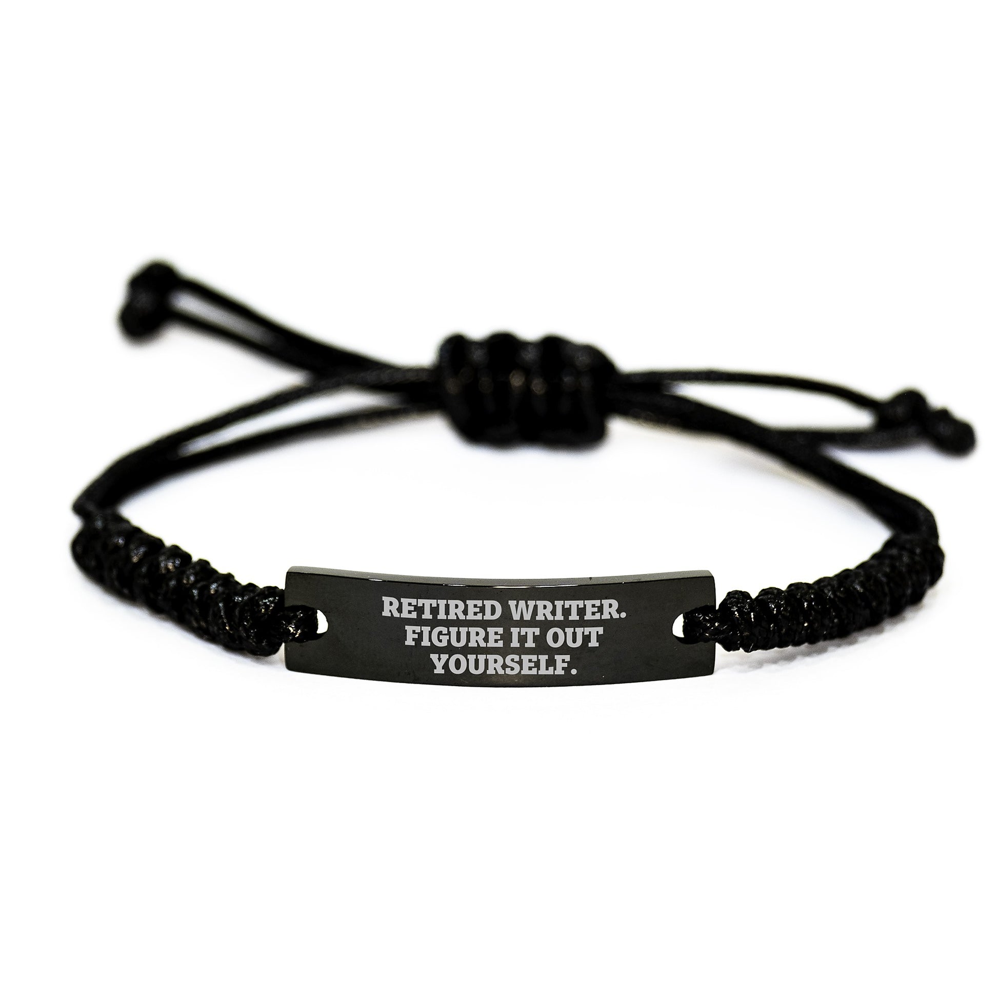 Writer's Humor Rope Bracelet, Funny Quote Gifts from Friends for Writer's Birthday, Adjustable Black Rope Jewelry - Image 1