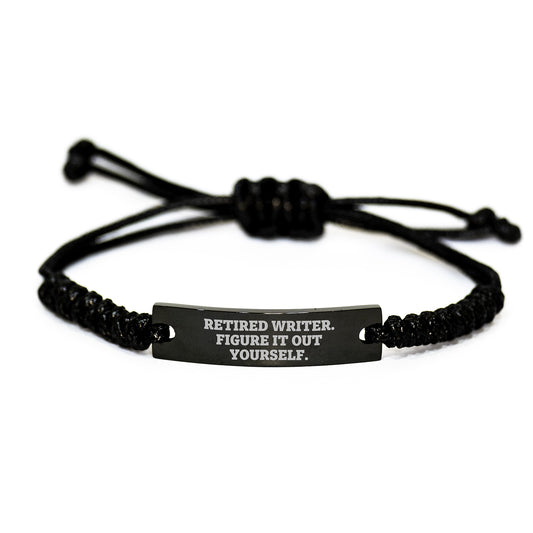 Writer's Humor Rope Bracelet, Funny Quote Gifts from Friends for Writer's Birthday, Adjustable Black Rope Jewelry - Image 1
