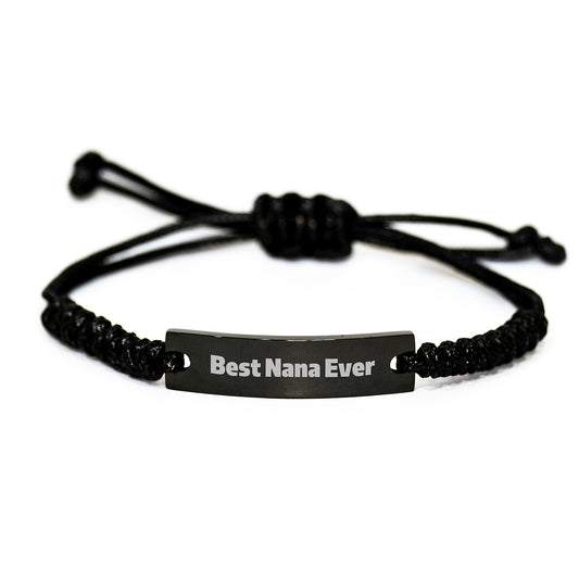 Best Nana Ever Rope Bracelet, Gifts from Family to Nana, Adjustable Graduation Gifts, Funny Quote, Black Stainless Steel with Interlaced Rope - Image 1