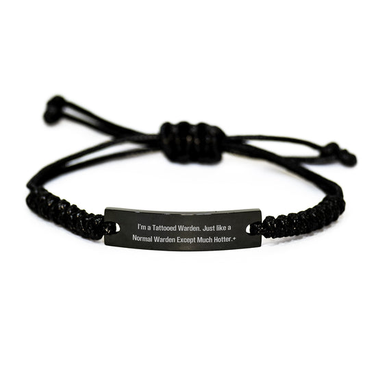 Warden Rope Bracelet Funny Quote Gifts for Men Friends Family, Unique Christmas Unique Gifts from Men to Warden, Rope Accessories with Funny Quote, Black Rope Bracelet for Warden - Image 1