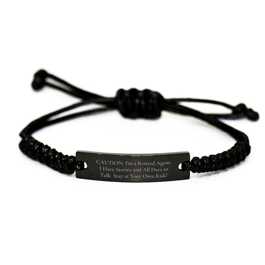 Agent's Warning Rope Bracelet, Funny Quote Gift for Men, Adjustable Black Stainless Steel, Graduation Unique Gifts from Friends or Family - Image 1