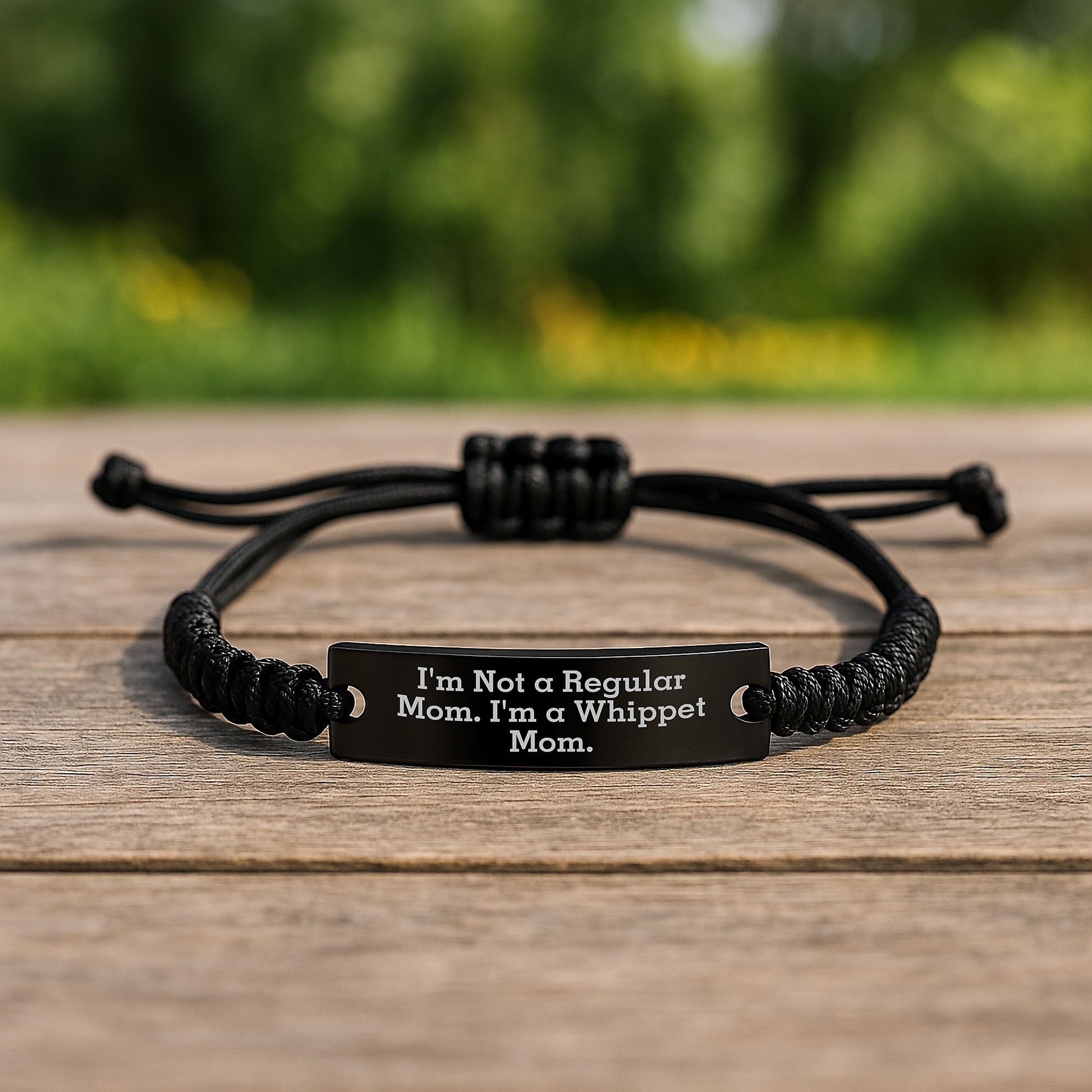 Whippet Dog Mom Rope Birthday Unique Gift for Her, Funny Quote 'I'm Not A Regular Mom. I'm A Whippet Mom.' Adjustable Black Rope Bracelet, Gifts from Mom to Whippet Dog Lovers - Image 2