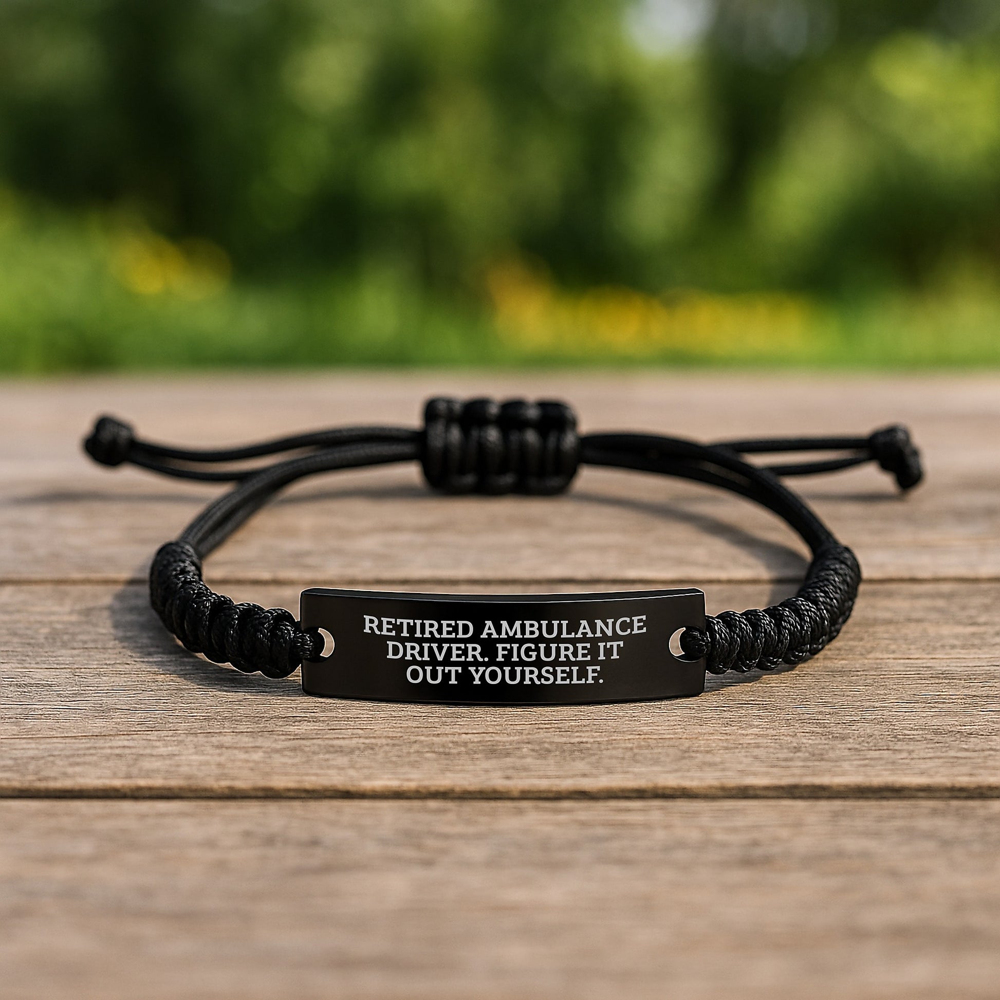 Ambulance Driver Humor Gifts - 'Retired Ambulance Driver. Figure It Out Yourself.' Rope Bracelet for Birthday, Men, or Women from Friends, Family, or Coworkers - Image 2