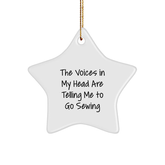 Sewing Star Ornament Gifts from Friends for Christmas - 'The Voices In My Head Are Telling Me To Go Sewing' - Unique Star Shaped Decorations for Sewing Enthusiasts - Image 1
