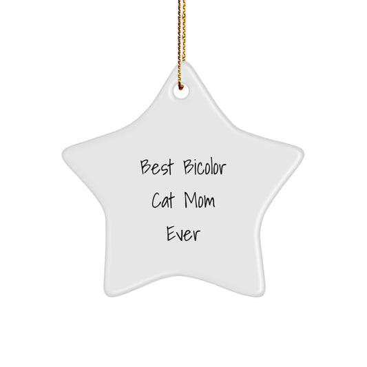 Bicolor Cat Mom Gifts from Family, Best 'You're the Star' Christmas Ornament for Cat Lovers, Star Shaped MDF with High-Gloss Finish, Gifts for Her - Image 1