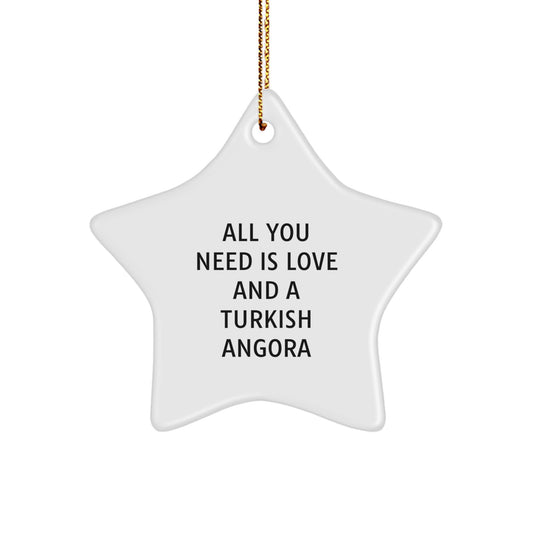 Turkish Angora Cat Lover's Star Ornament, Gifts from Family, 'All You Need Is Love', White, 3.25'' Tall, Perfect for Christmas - Image 1