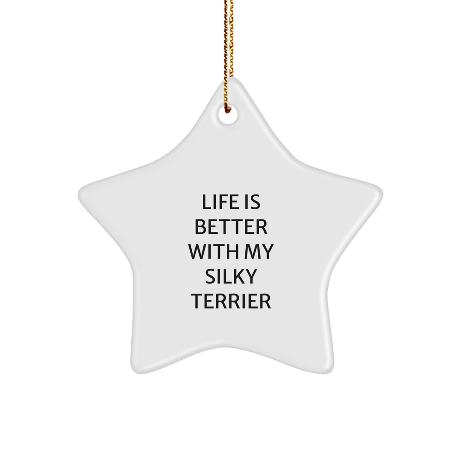 Silky Terrier Dog Lover Gifts from Family, 'Life Is Better With My Silky Terrier' Star Ornament for Christmas - Image 1