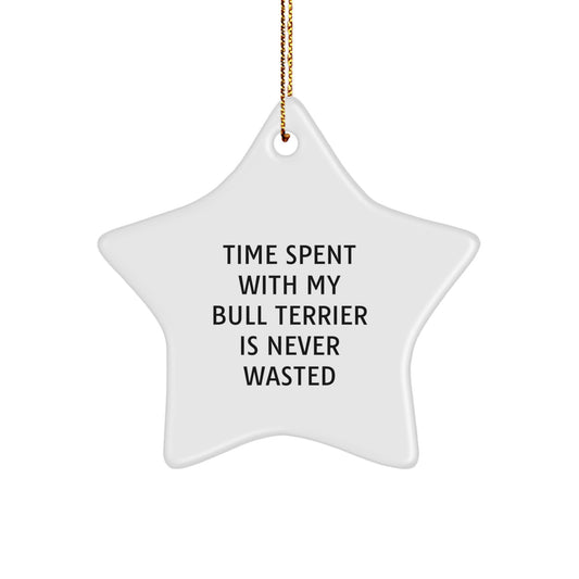 Bull Terrier Dog Lovers Gifts from Family - Star Ornament with Quote 'Time Spent With My Bull Terrier Is Never Wasted' - Christmas Unique Gifts for Friends - Image 1