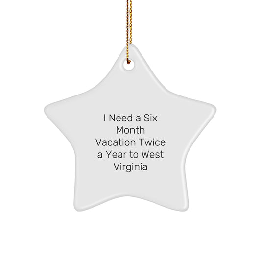 West Virginia Star Ornament Funny Quote Gifts for Men Women Friends Family from the Mountain State, White Star Shaped Decorations for Christmas Unique Gifts - Image 1