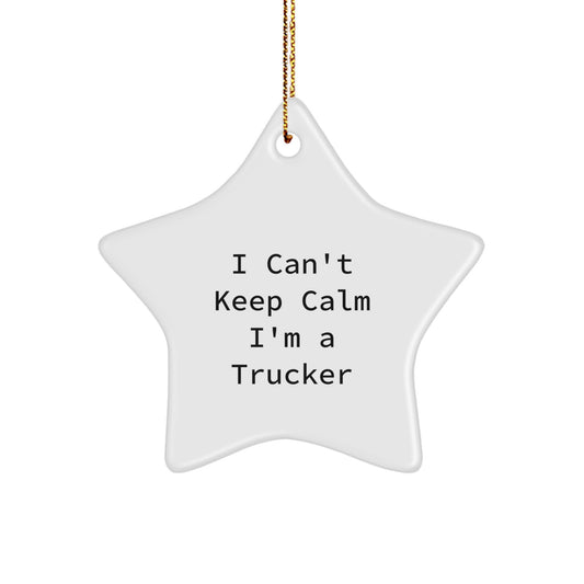 Trucker Gifts from Men, Funny Star Ornament for Christmas, I Can't Keep Calm I'm A Trucker, Unique Star Shaped White Decorations - Image 1