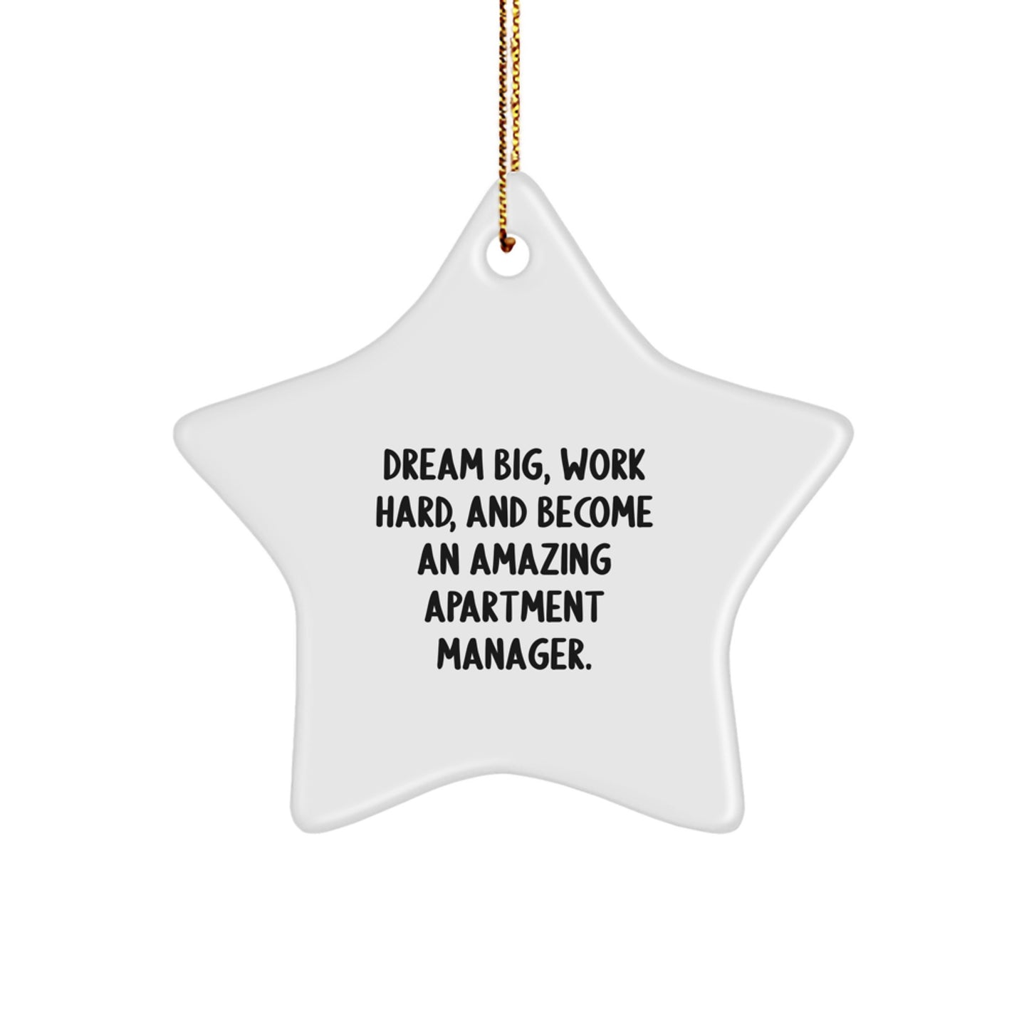 Inspirational Apartment Manager Gifts, Star Ornament with 'Dream Big, Work Hard, And Become An Amazing Apartment Manager.' Quote, Festive Gold Cord, Perfect for Christmas - Image 1