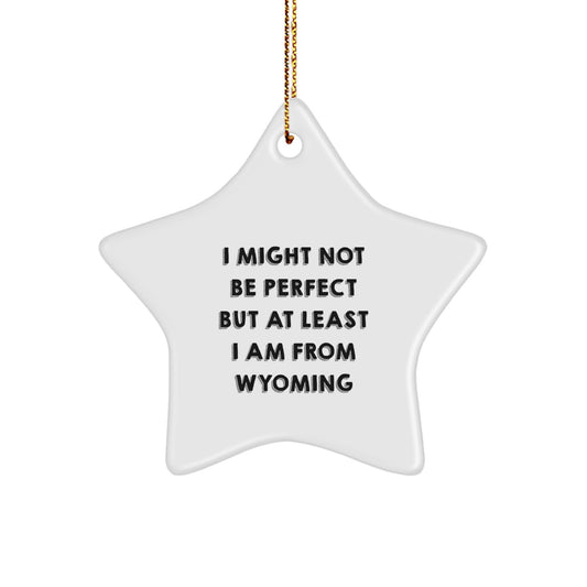 Wyoming Proud Star Ornament, Funny Gifts from Wyoming, 'I Might Not Be Perfect But At Least I Am From Wyoming' Quote, Christmas Unique Gifts for Men, Women, Family, Friends, Co-workers - Image 1