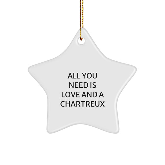 Chartreux Cat Lovers Gifts from Friends to Family - Star Ornament for Christmas - 'All You Need Is Love And A Chartreux' Quote - Image 1